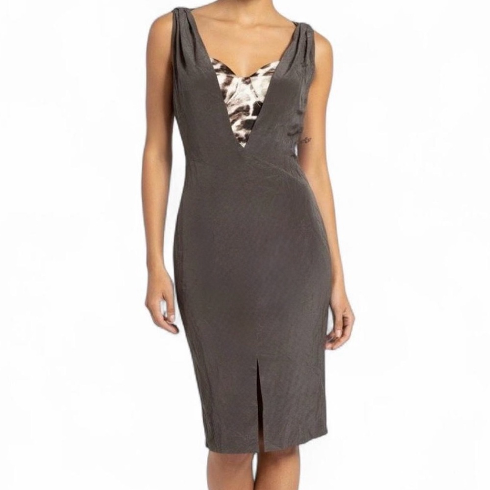 Just Cavalli Black Plunging V-Neck Bodycon Dress IT 44 US 4-6 Made in Italy Y2K